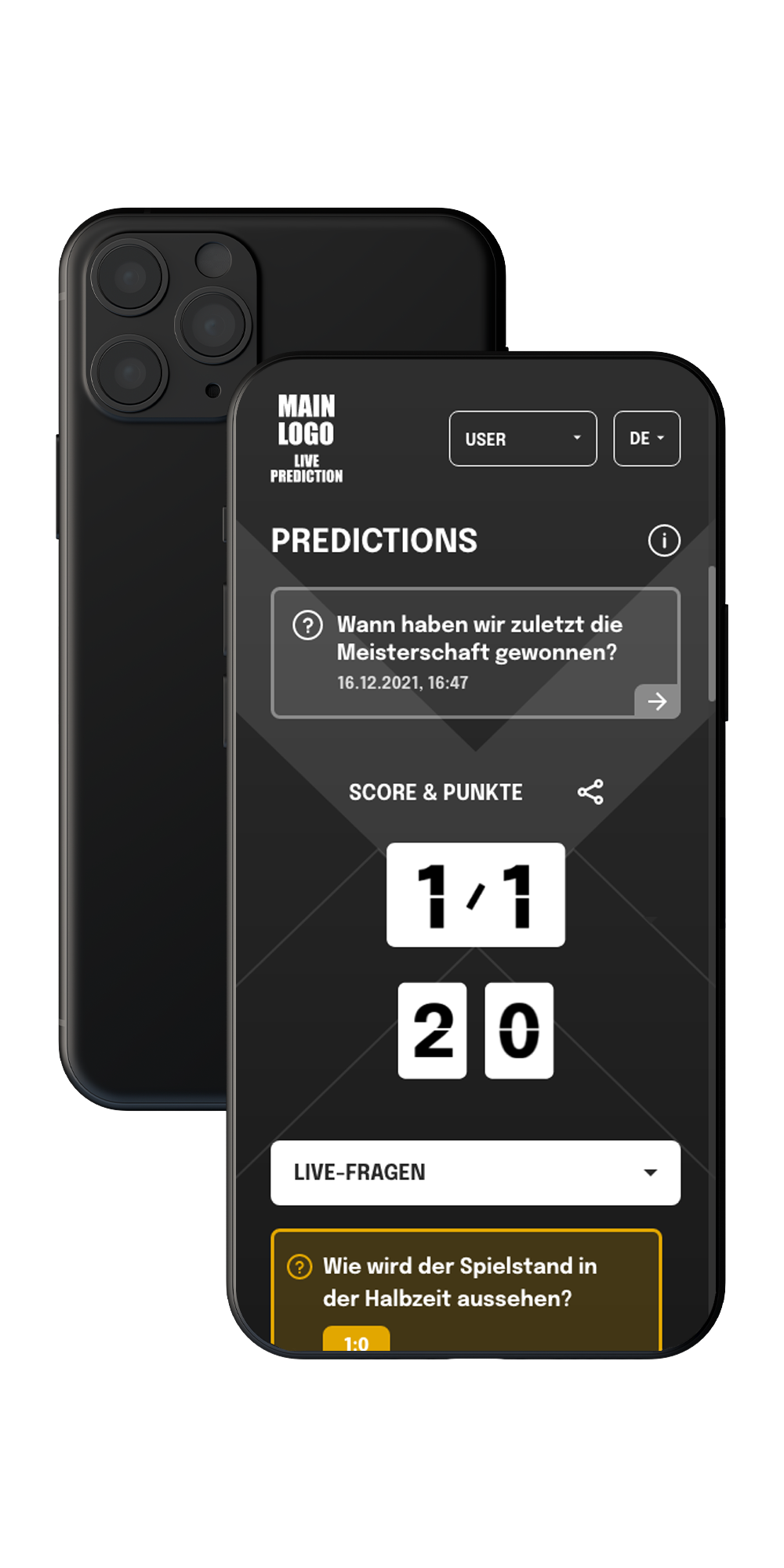 Ein iPhone zeigt die Gamification-Lösung Live Prediction